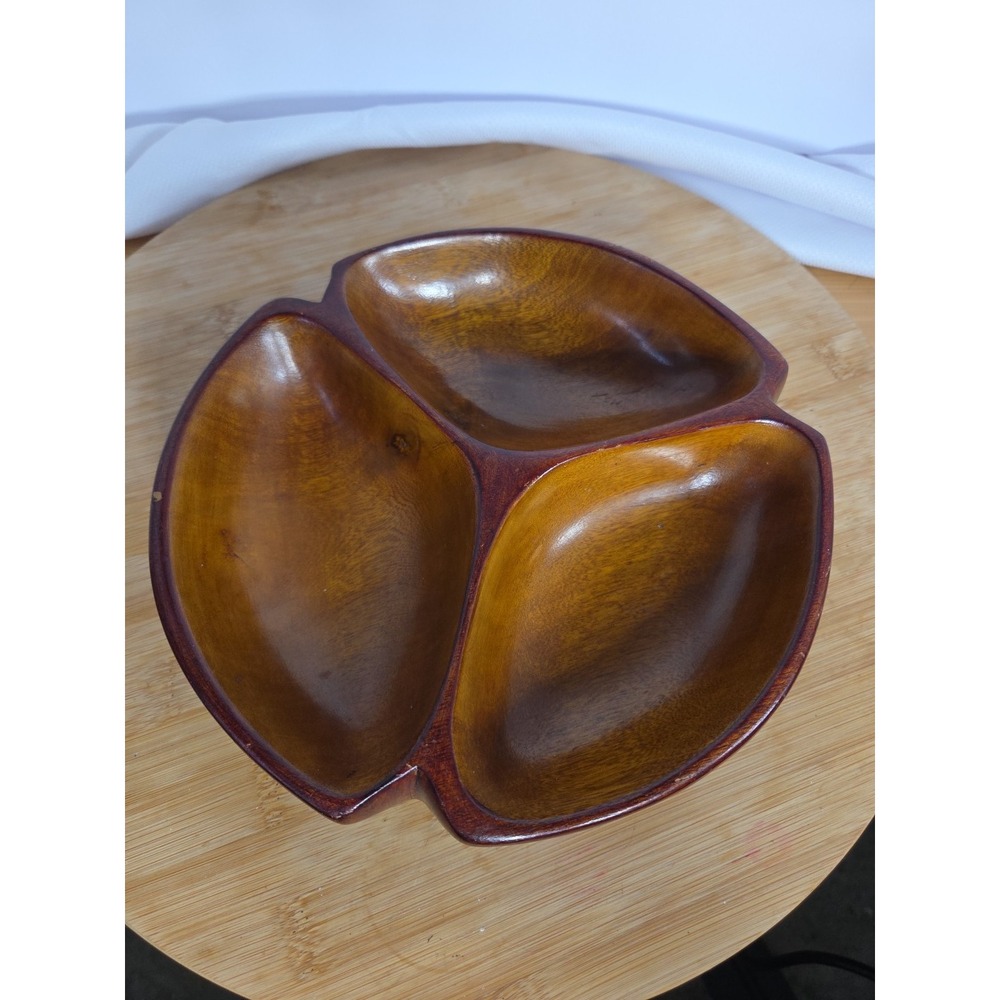 Three Compartment Wood Snack Serving Bowl